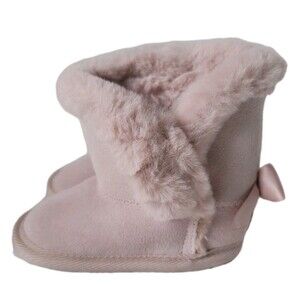 Bearpaw Baby Girl Size 6/12 Months Light Pink Real Leather Faux Fur Bootie Boots